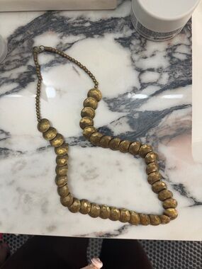 Vintage hammered Brass Disc long Statement Necklace - Gold